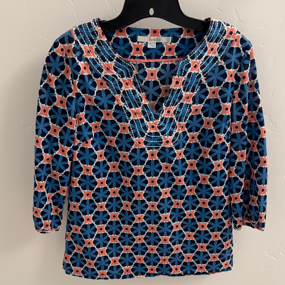 Boden Blue and Orange Patterned Blouse